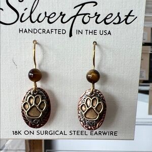 Silver Forest Bronze and Gold Paw Earrings